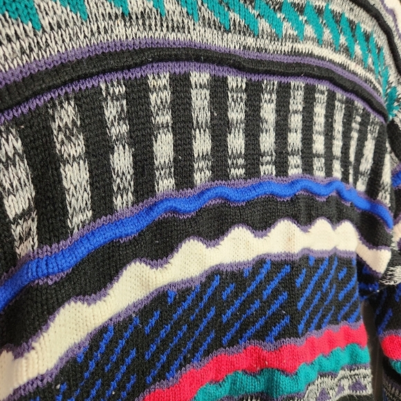 Vintage 3D Knit Coogi Style 90s Neon Knit Sweater Mens Streetwear Hip Hop retro - Picture 5 of 11